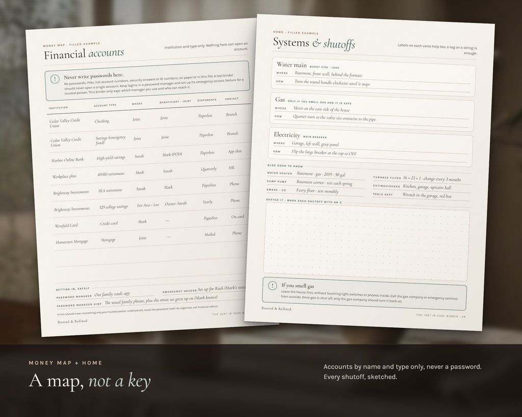 Inside the Emergency Binder printable: sample pages, view 5 of 8
