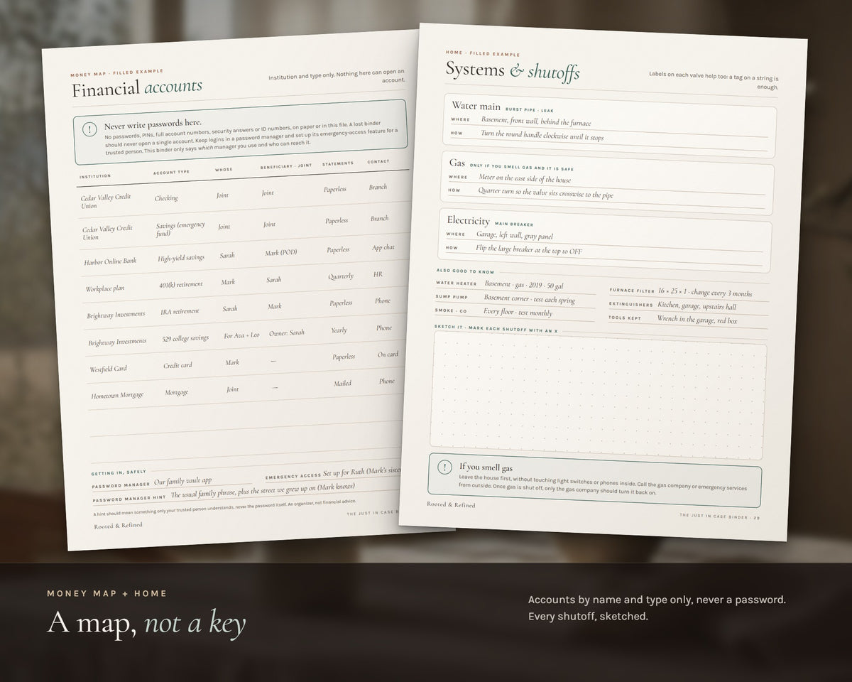 Inside the Emergency Binder printable: sample pages, view 5 of 8