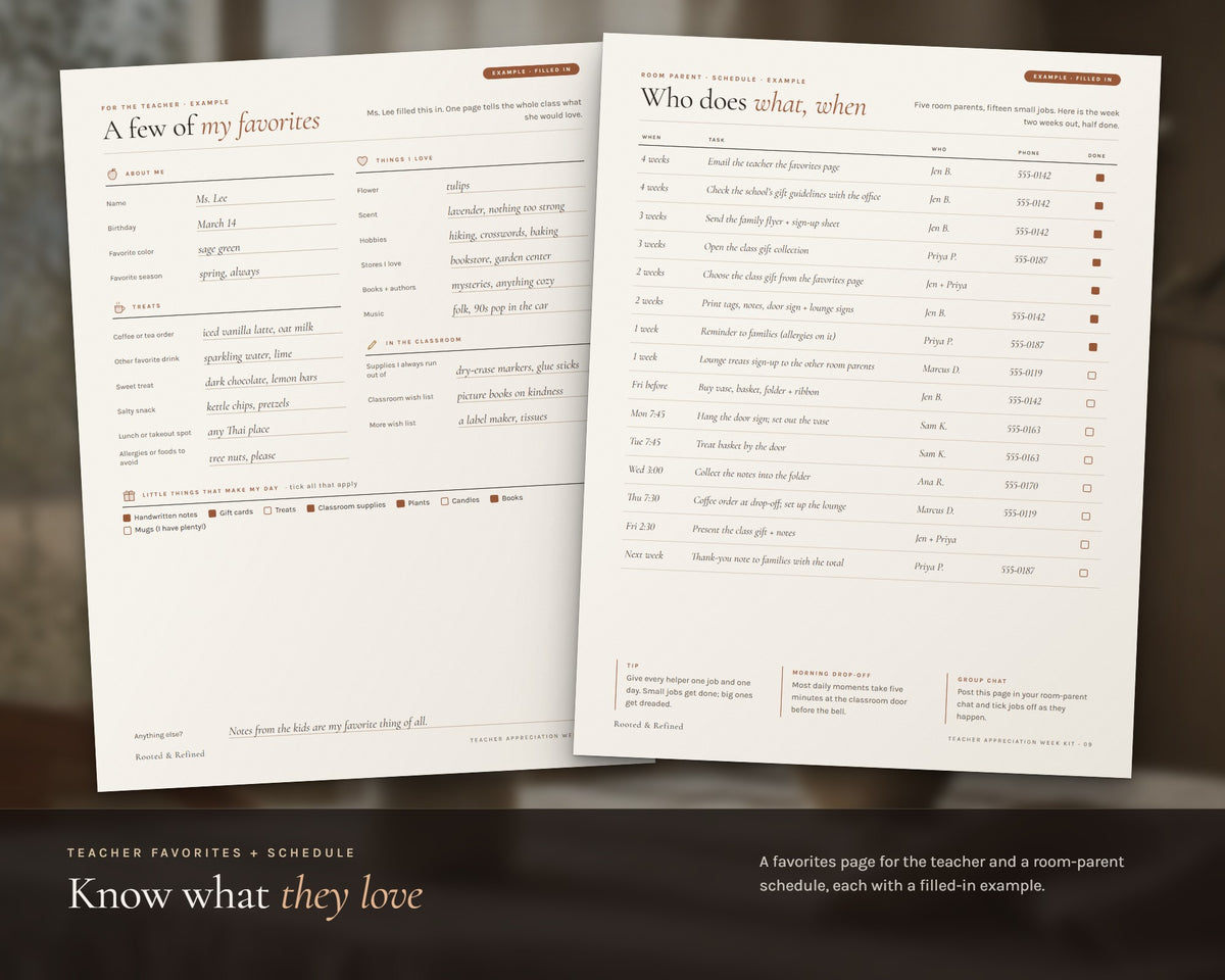Inside the Teacher Appreciation Week Kit printable: sample pages, view 5 of 8