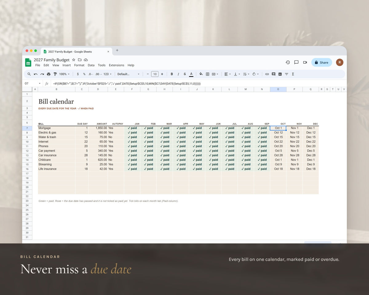 Inside the 2027 Family Budget Spreadsheet printable: sample pages, view 5 of 8