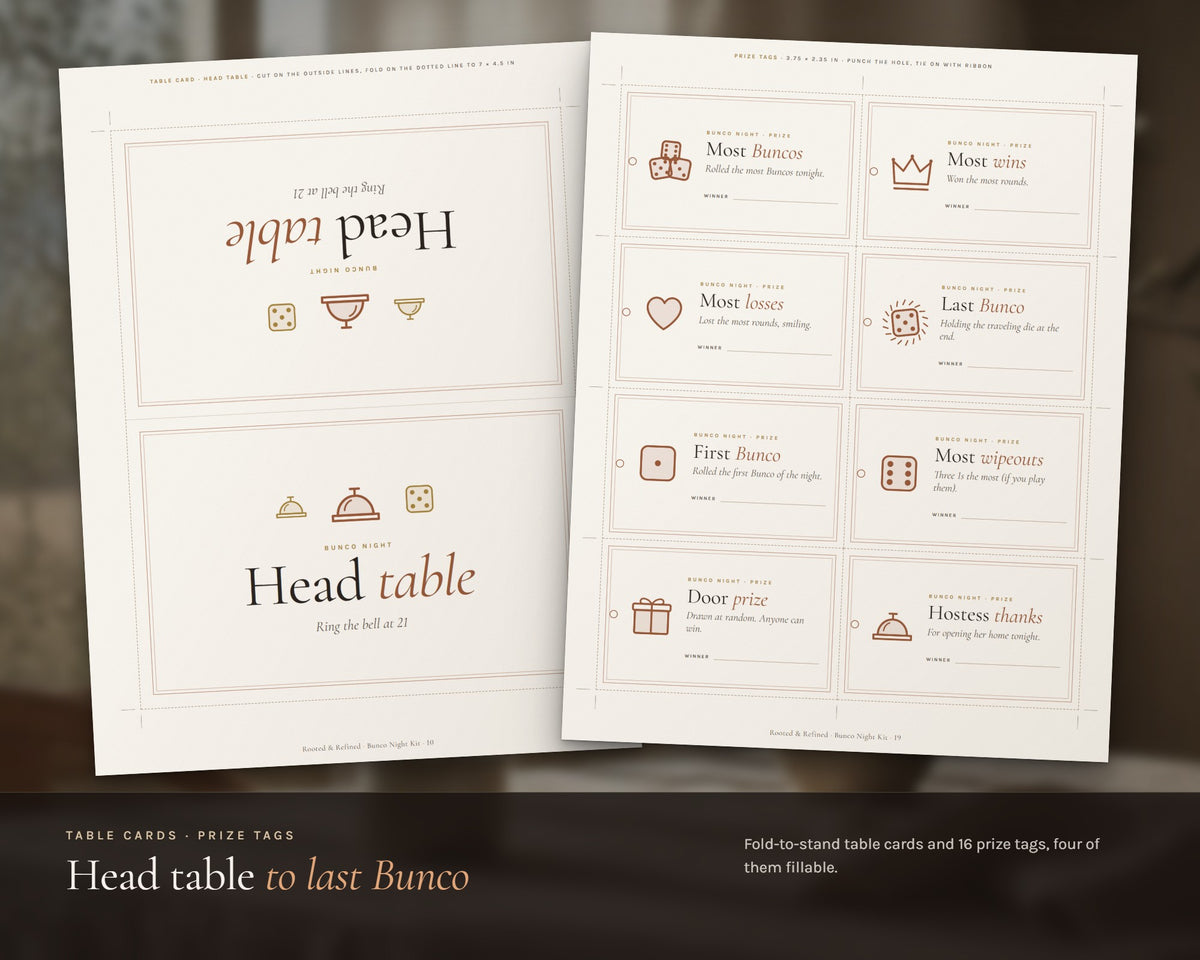 Inside the Bunco Night Kit printable: sample pages, view 5 of 8