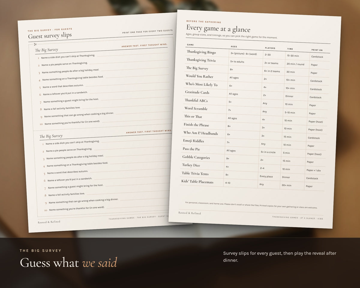 Inside the Thanksgiving Games Bundle printable: sample pages, view 5 of 7
