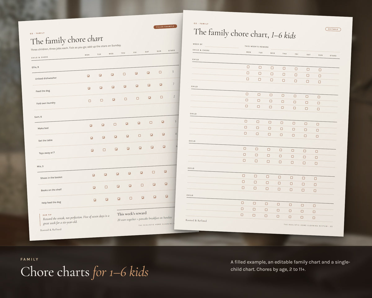 Inside the Realistic Cleaning Rhythm & Schedule printable: sample pages, view 5 of 7