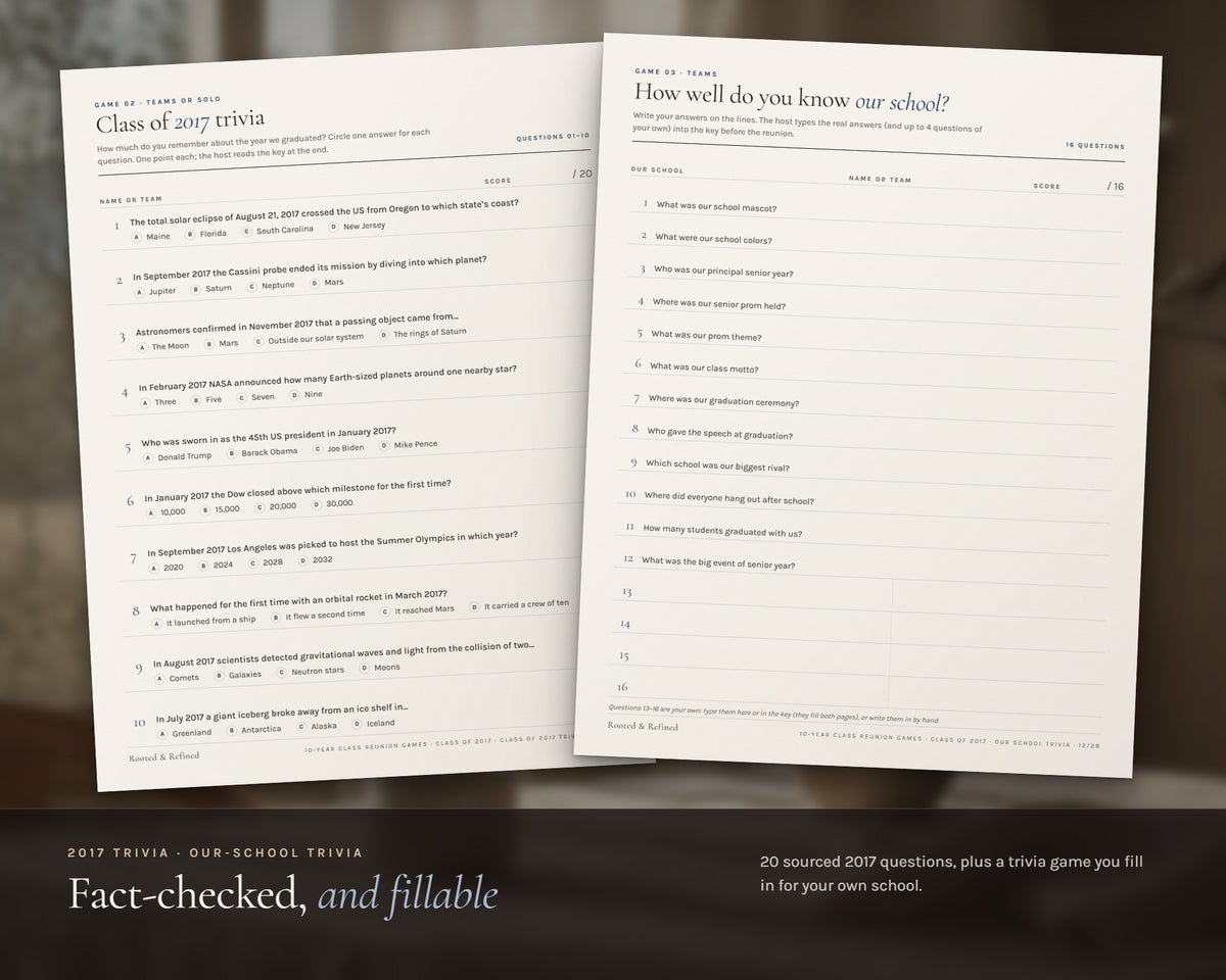 Inside the 10 Year Reunion Games printable: sample pages, view 5 of 8