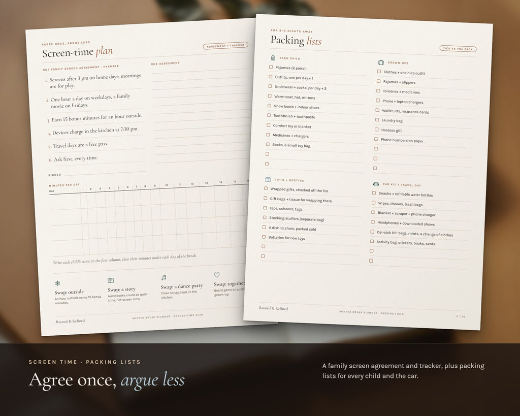 Inside the Winter Break Planner for Parents printable: sample pages, view 5 of 8
