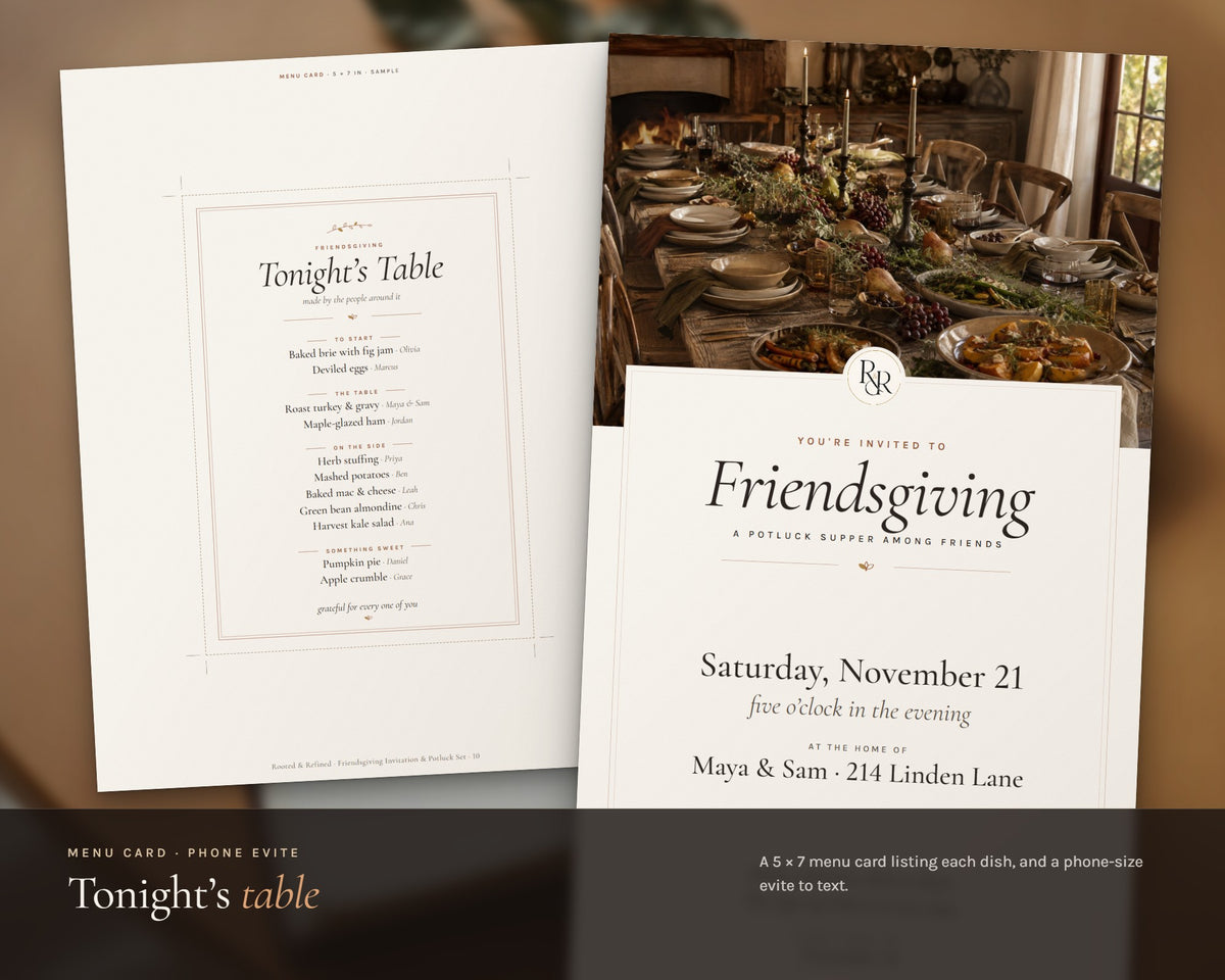Inside the Friendsgiving Invitation and Potluck Sign Up Sheet printable: sample pages, view 5 of 8