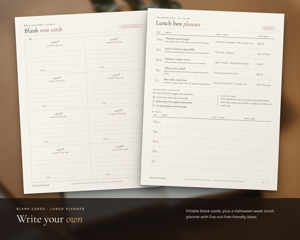 Inside the Halloween Lunch Box Notes for Kids printable: sample pages, view 5 of 7