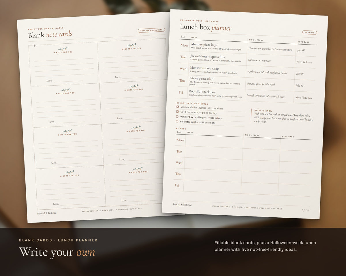 Inside the Halloween Lunch Box Notes for Kids printable: sample pages, view 5 of 7