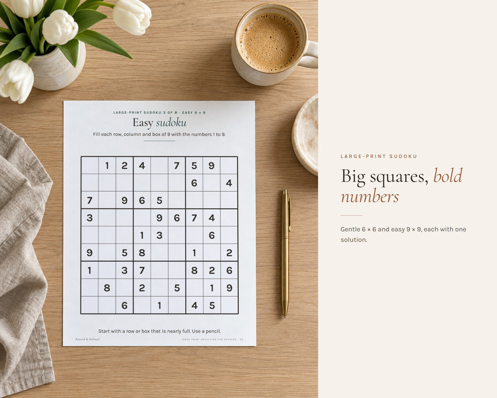 Inside the Large Print Activities for Seniors printable: sample pages, view 6 of 8