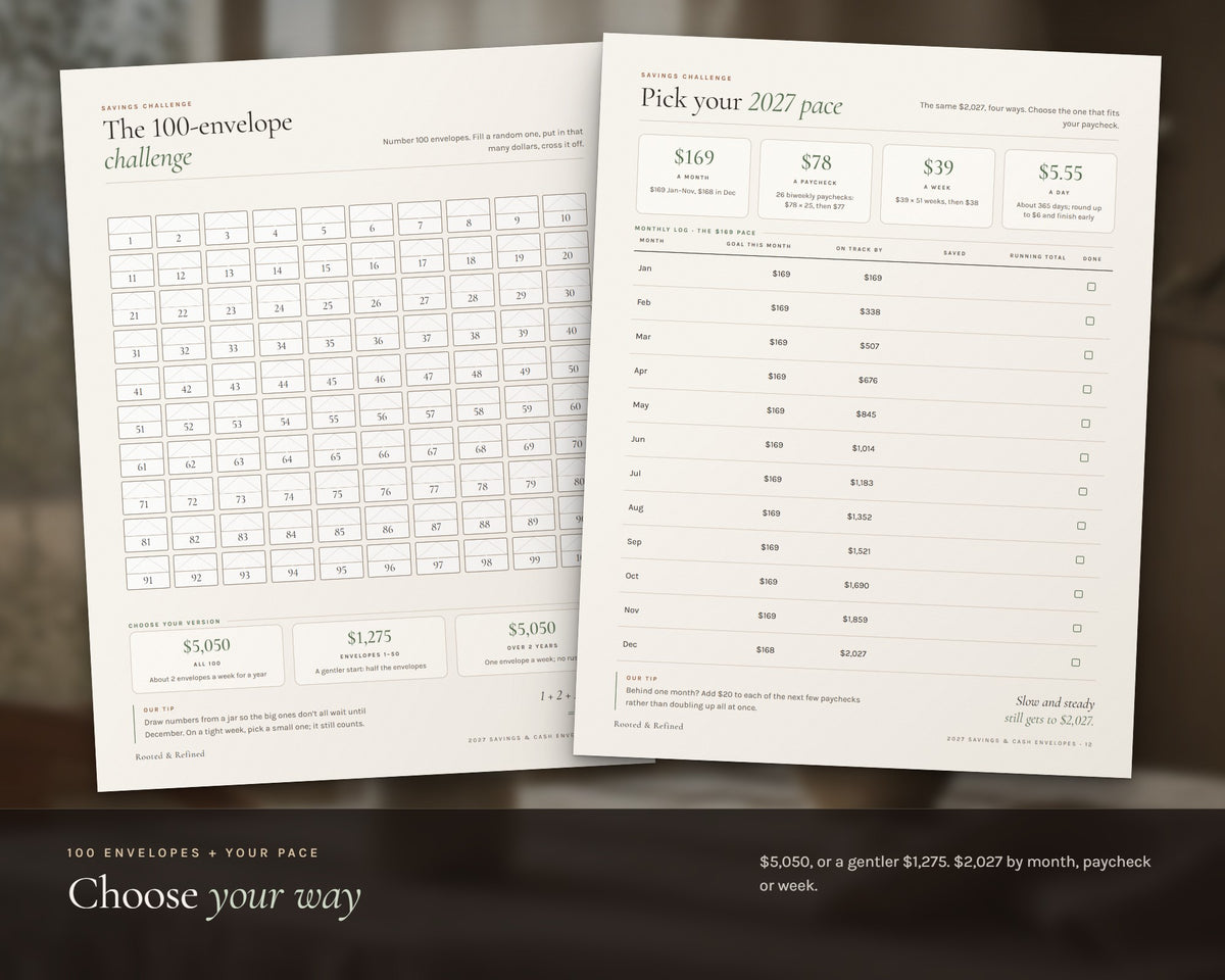 Inside the Savings Challenge 2027 printable: sample pages, view 6 of 8