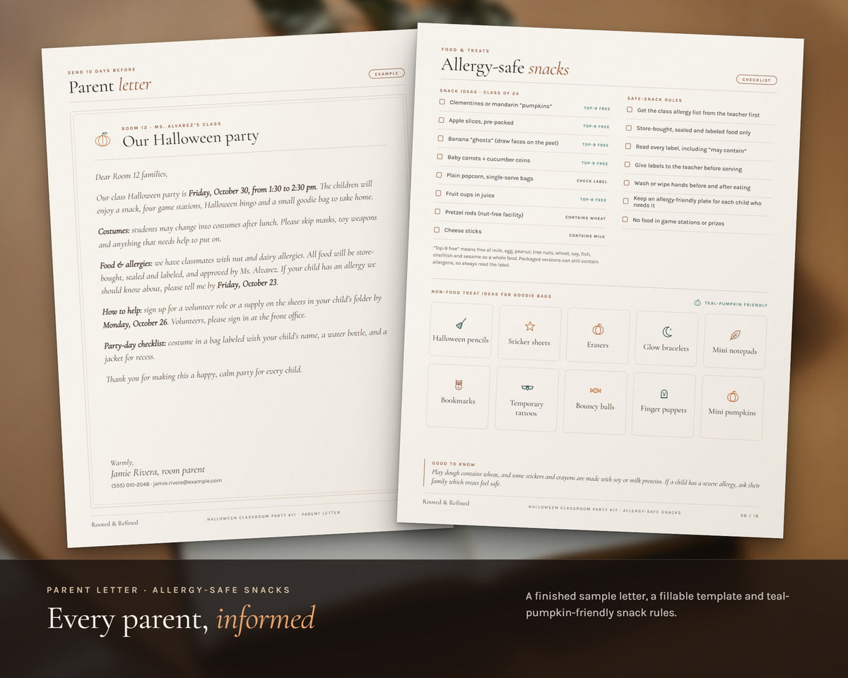 Inside the Halloween Classroom Party Kit printable: sample pages, view 6 of 8