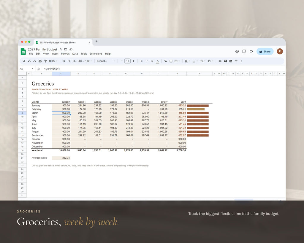Inside the 2027 Family Budget Spreadsheet printable: sample pages, view 6 of 8