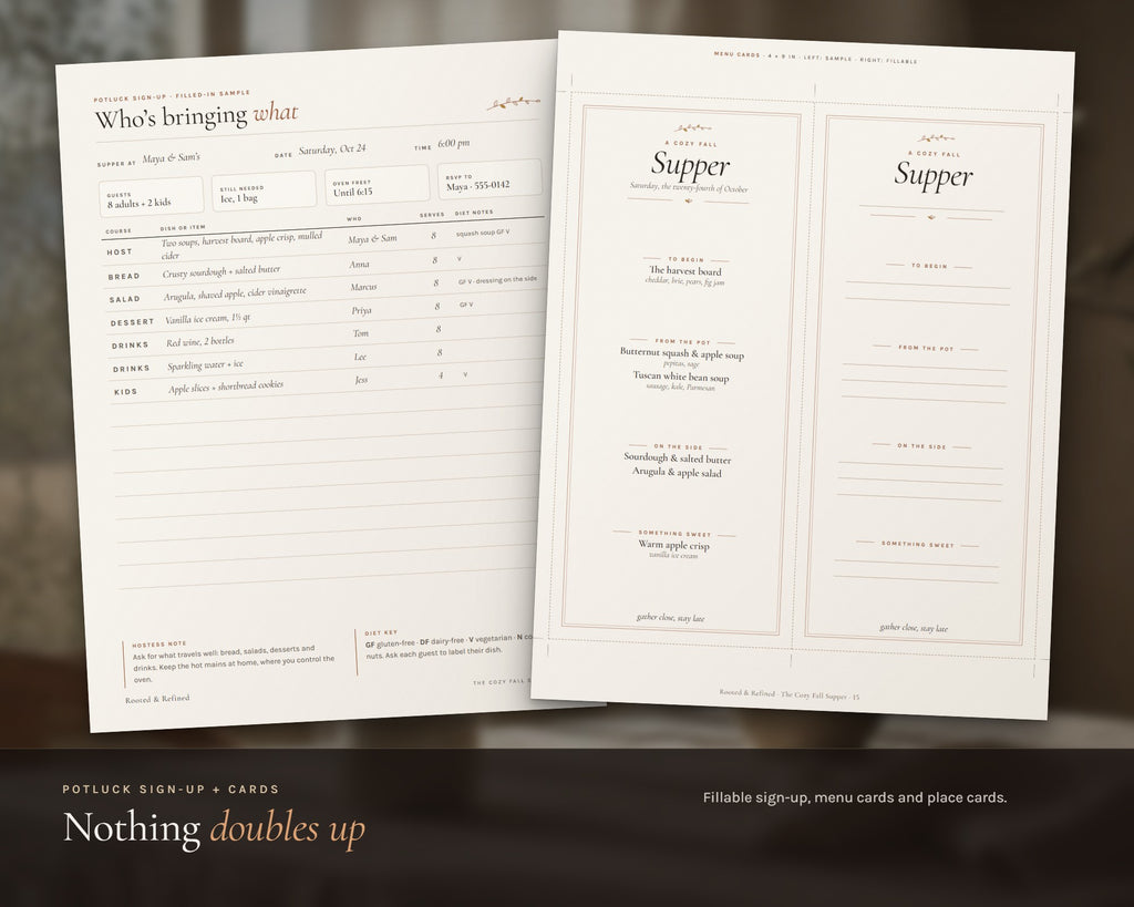 Inside the Fall Dinner Party Planner printable: sample pages, view 6 of 7