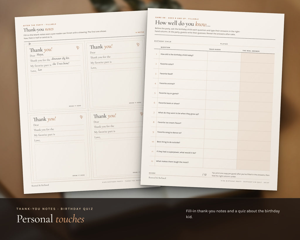 Inside the Kids Birthday Party Games and Planner printable: sample pages, view 6 of 8