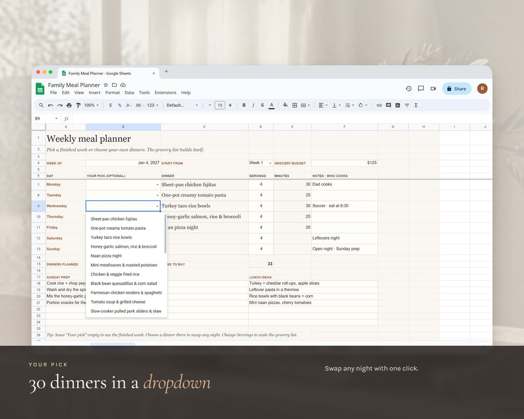 Inside the Meal Planner Google Sheets printable: sample pages, view 6 of 6