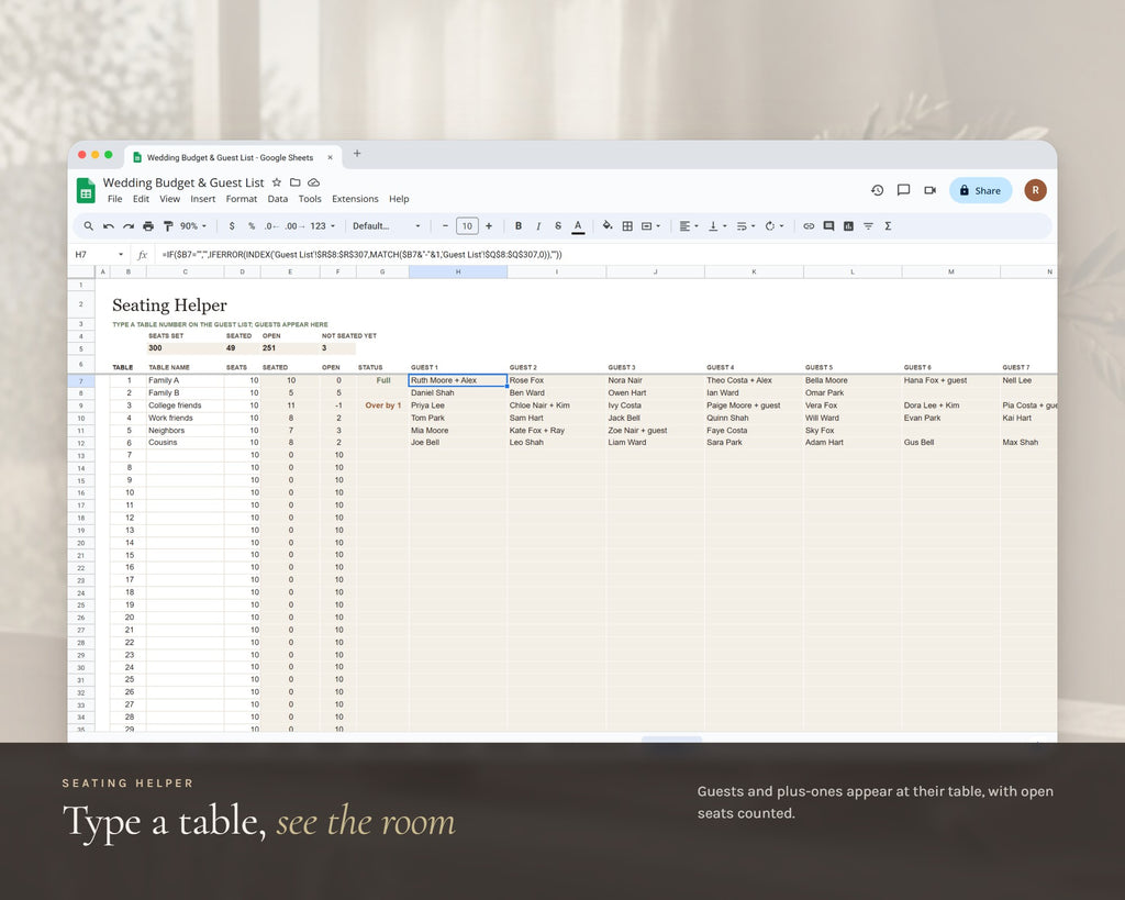 Inside the Wedding Budget Spreadsheet printable: sample pages, view 6 of 8