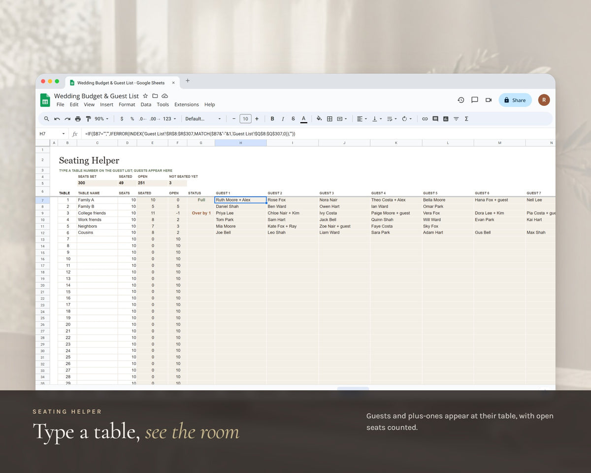 Inside the Wedding Budget Spreadsheet printable: sample pages, view 6 of 8
