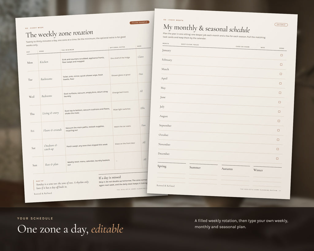 Inside the Realistic Cleaning Rhythm & Schedule printable: sample pages, view 6 of 7