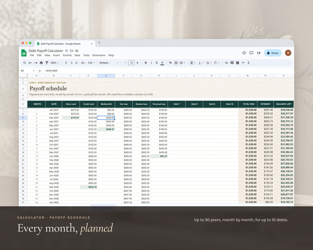 Inside the Debt Payoff Tracker printable: sample pages, view 6 of 8