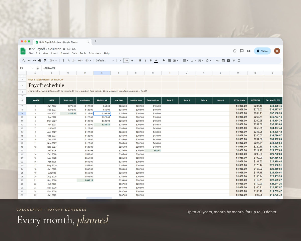 Inside the Debt Payoff Tracker printable: sample pages, view 6 of 8