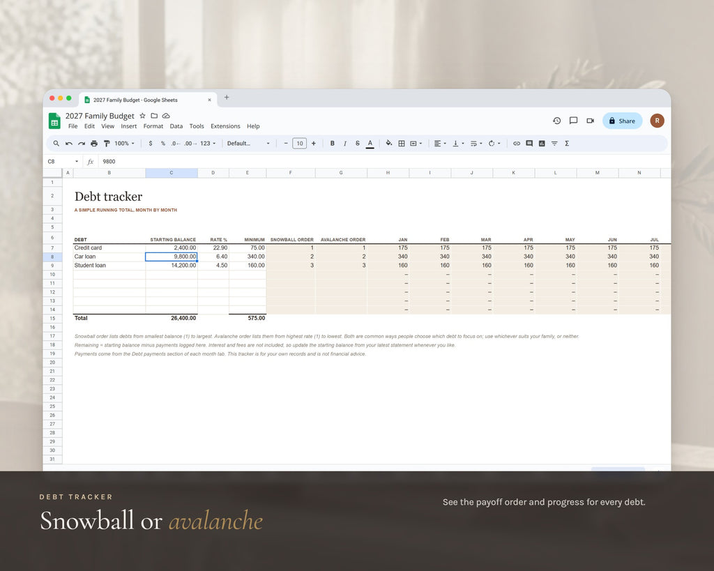 Inside the 2027 Family Budget Spreadsheet printable: sample pages, view 7 of 8