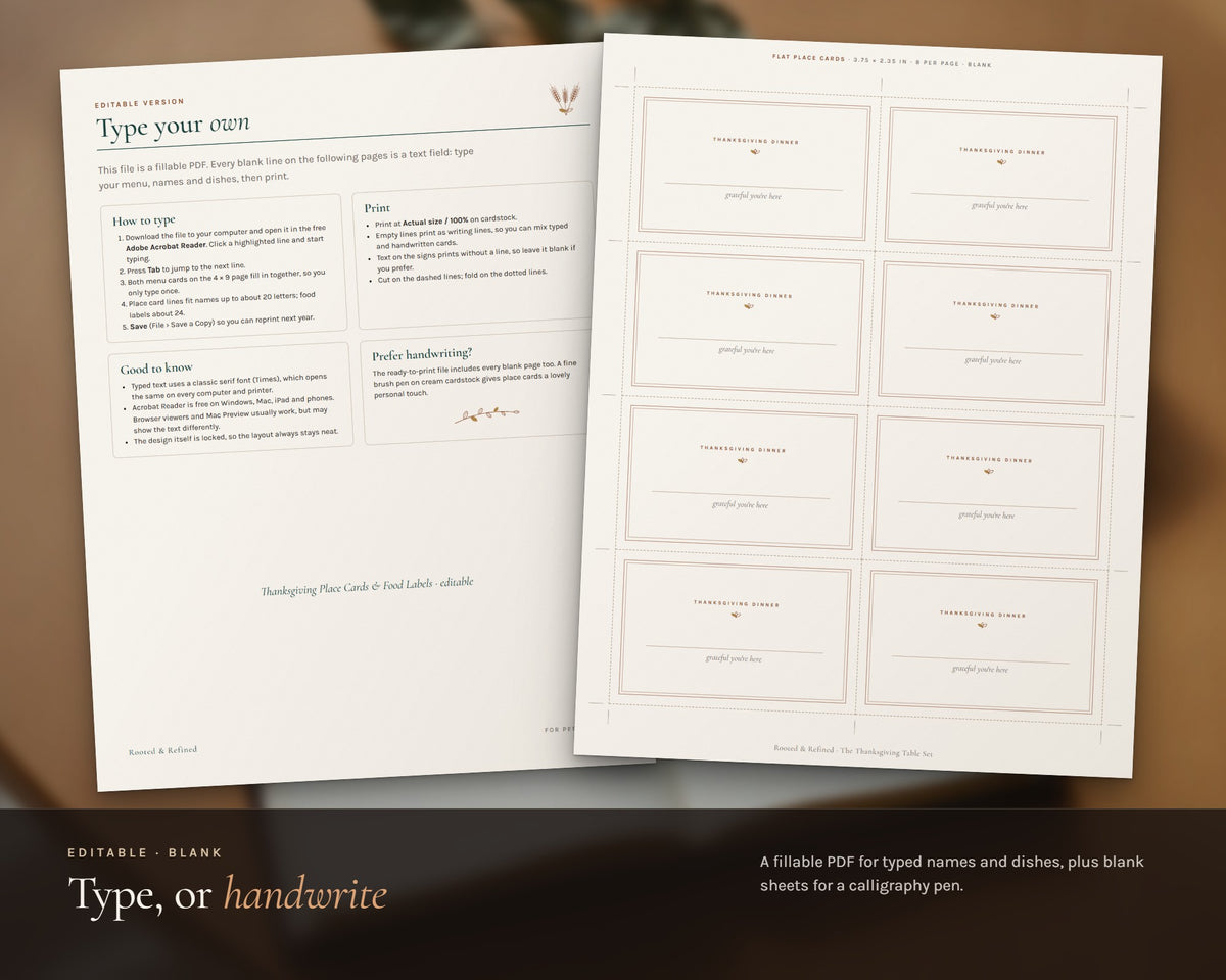 Inside the Thanksgiving Place Cards printable: sample pages, view 8 of 8