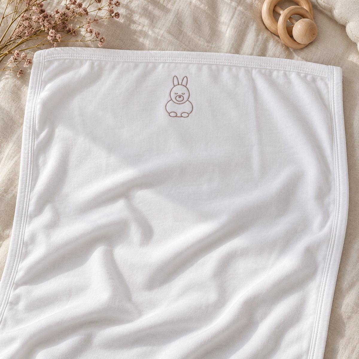 Little Bunny Embroidered Cotton Baby Blanket by Rooted & Refined