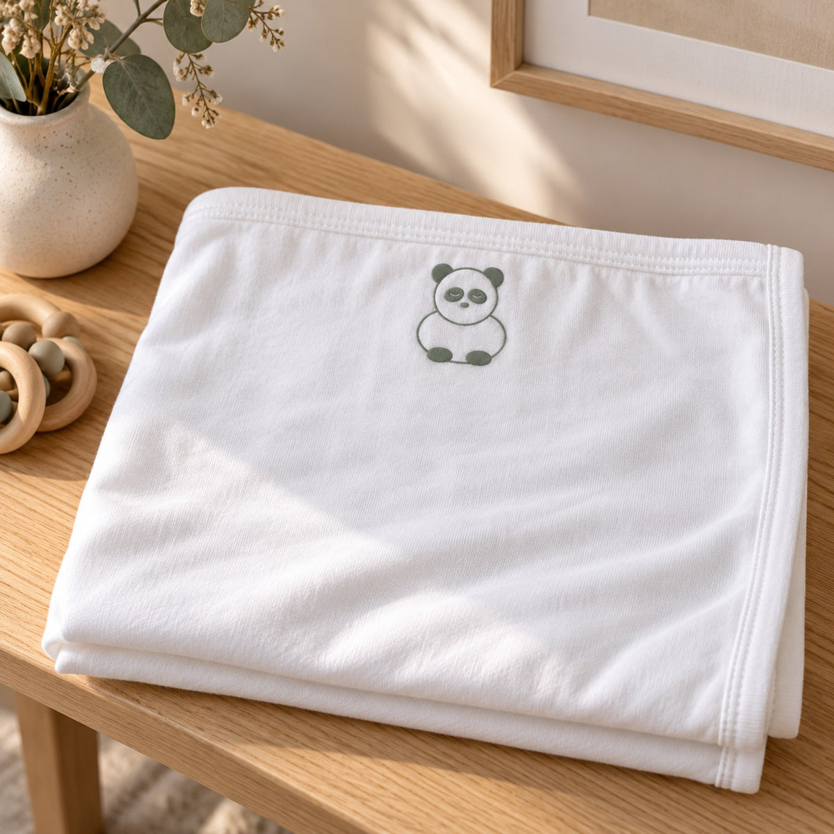 Little Panda Embroidered Cotton Baby Blanket by Rooted & Refined