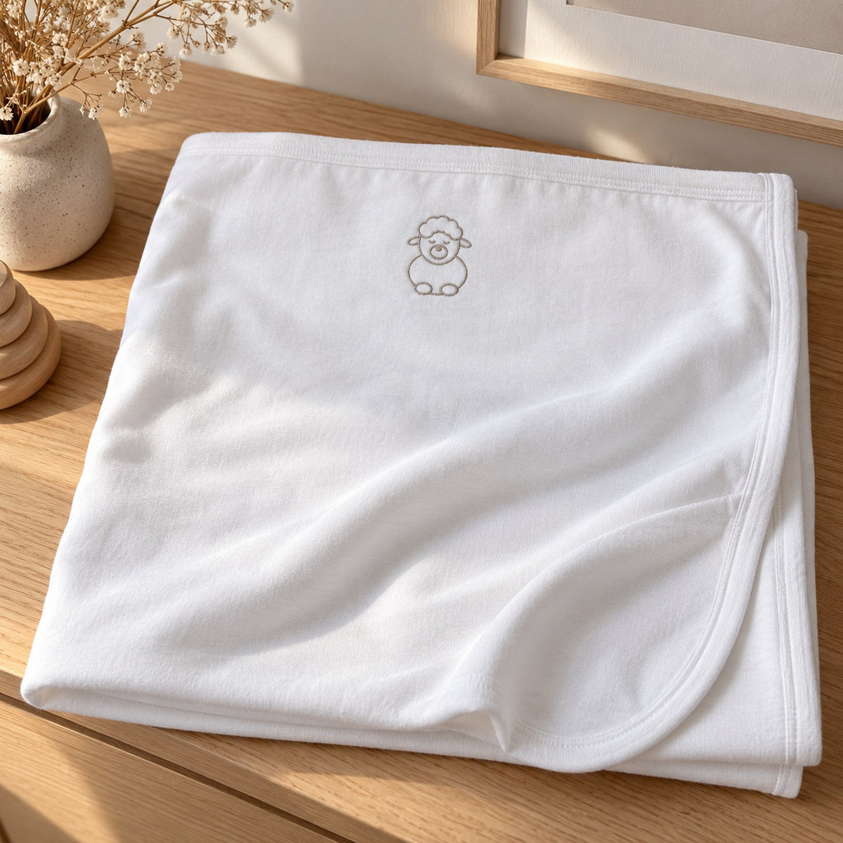 Little Lamb Embroidered Cotton Baby Blanket by Rooted & Refined