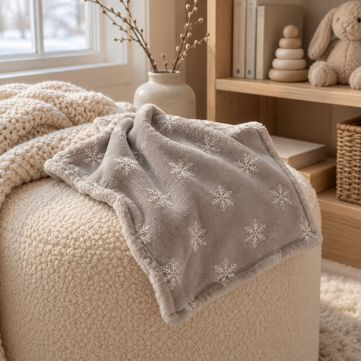 Snowflake Minky Baby Lovey, Warm Grey by Rooted & Refined
