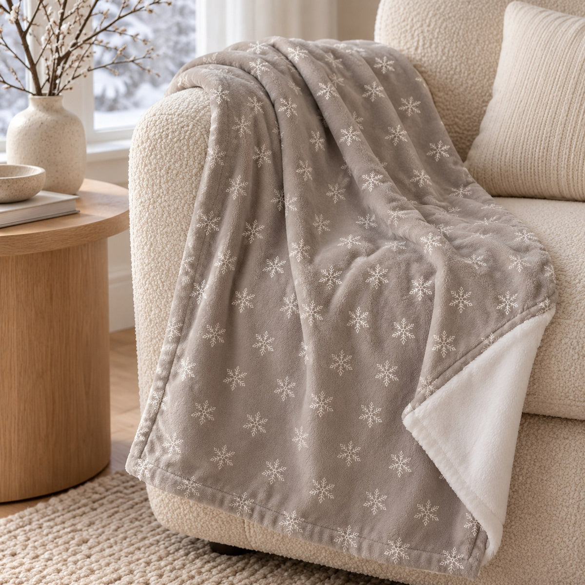 Snowflake Minky Baby Blanket, Warm Grey by Rooted & Refined