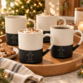 Gingerbread Engraved Mug Set of 4 by Rooted & Refined: four black speckled mugs styled together
