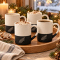 Evergreen Pine Engraved Mug Set of 4 by Rooted & Refined: four black speckled mugs styled together