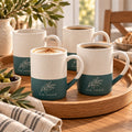 Stay Rooted Olive Branch Engraved Mug Set of 4 by Rooted & Refined: four forest green speckled mugs styled together