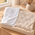 Little Bear Nursery Pair Gift Set by Rooted & Refined: embroidered cotton baby blanket with the Little Friends minky lovey in a calm nursery
