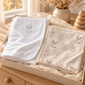 Little Lamb Nursery Pair Gift Set by Rooted & Refined: embroidered cotton baby blanket with the Little Friends minky lovey in a calm nursery