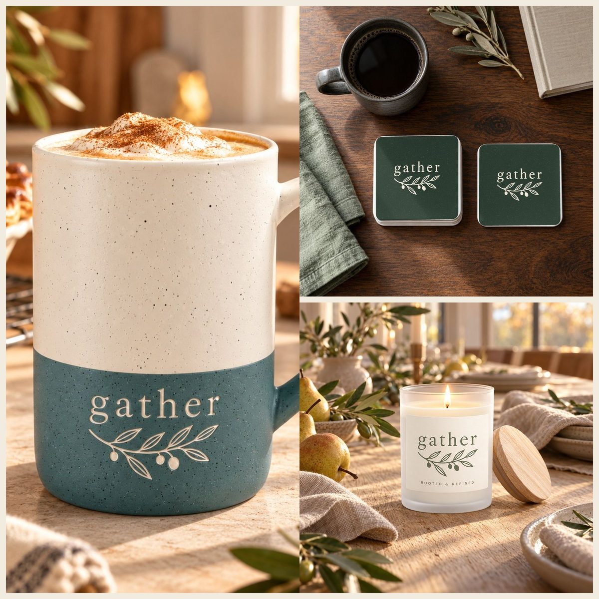 Gather Coffee Lover Gift Set in Forest: mug, coasters and candle