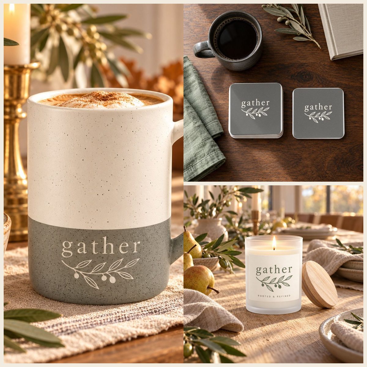 Gather Coffee Lover Gift Set in Grey: mug, coasters and candle