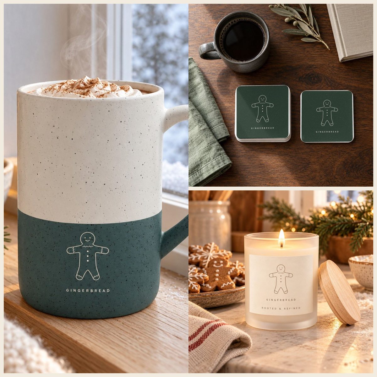 Gingerbread Coffee Lover Gift Set in Forest: mug, coasters and candle