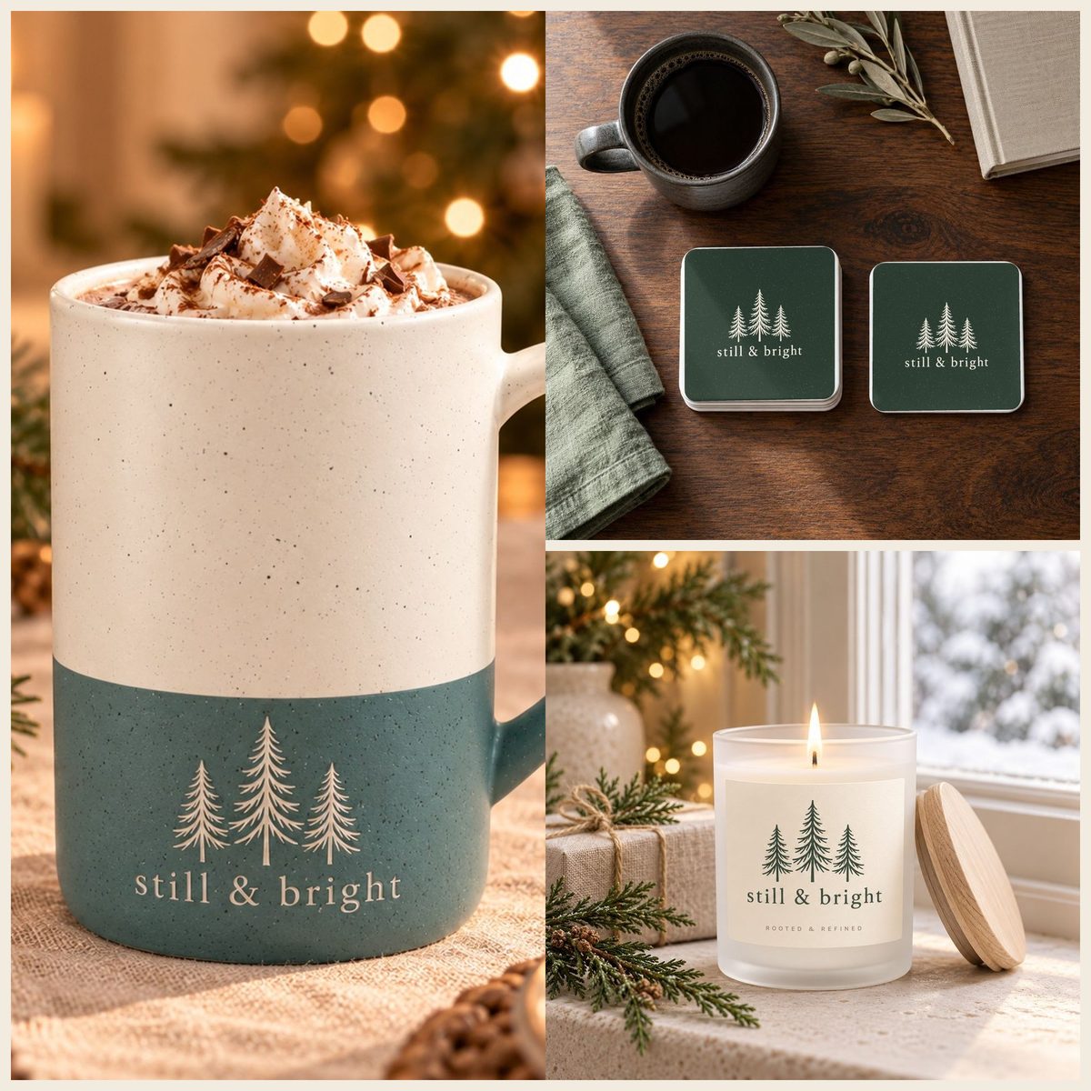 Still & Bright Coffee Lover Gift Set in Forest: mug, coasters and candle