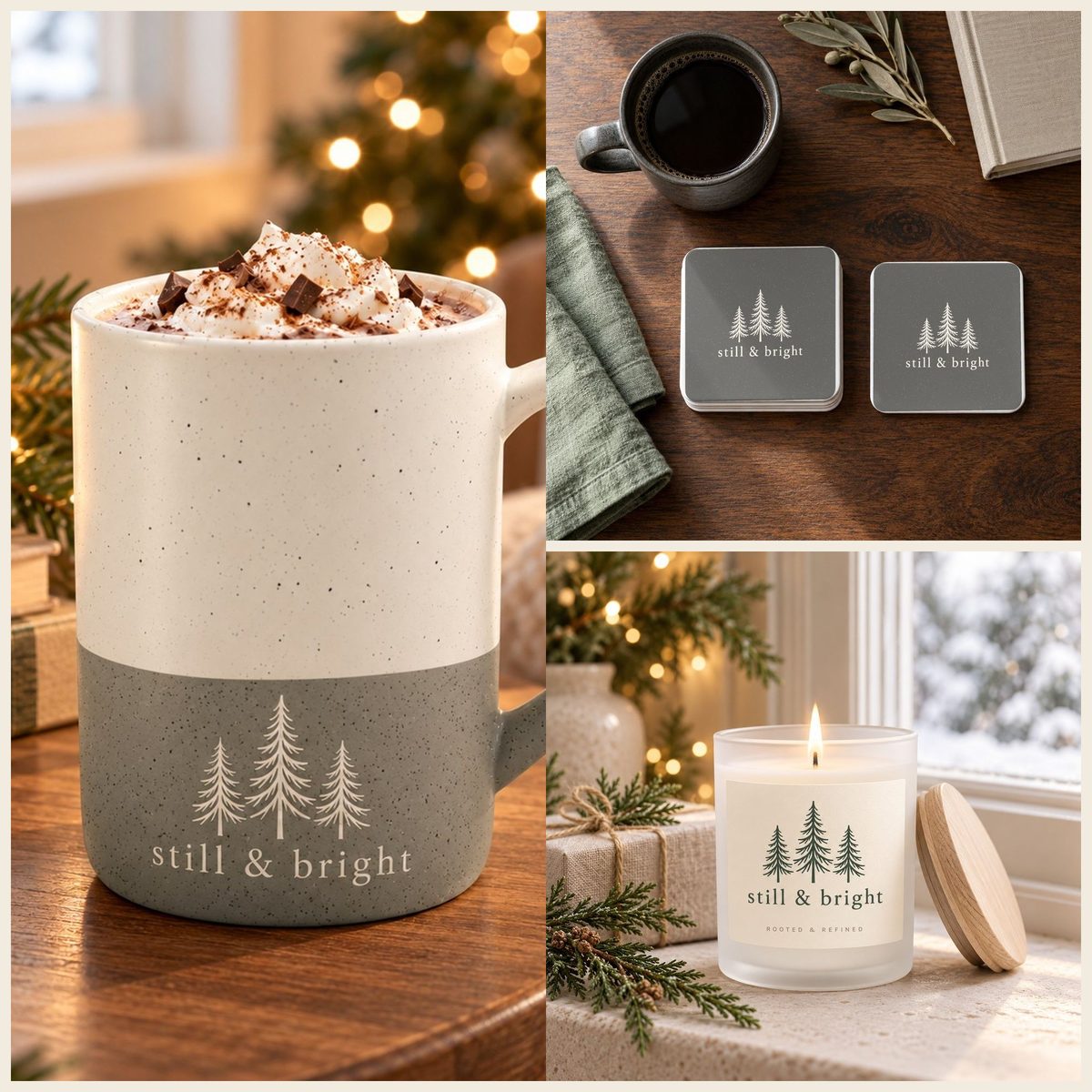 Still & Bright Coffee Lover Gift Set in Grey: mug, coasters and candle