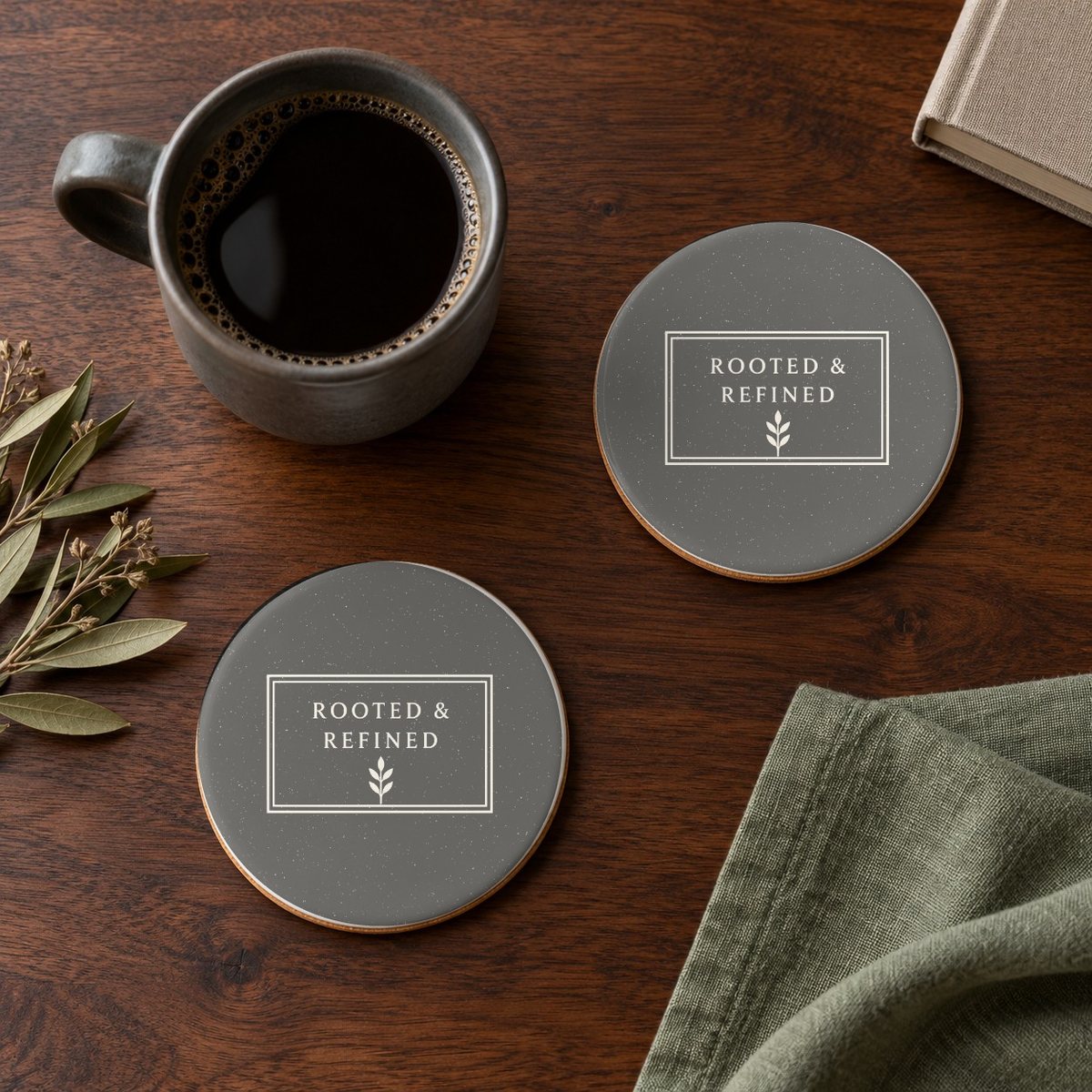 Rooted & Refined Atelier Label ceramic coasters in Grey, set of 4