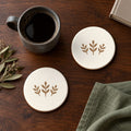 Autumn Sprig ceramic coasters in Ivory, set of 4