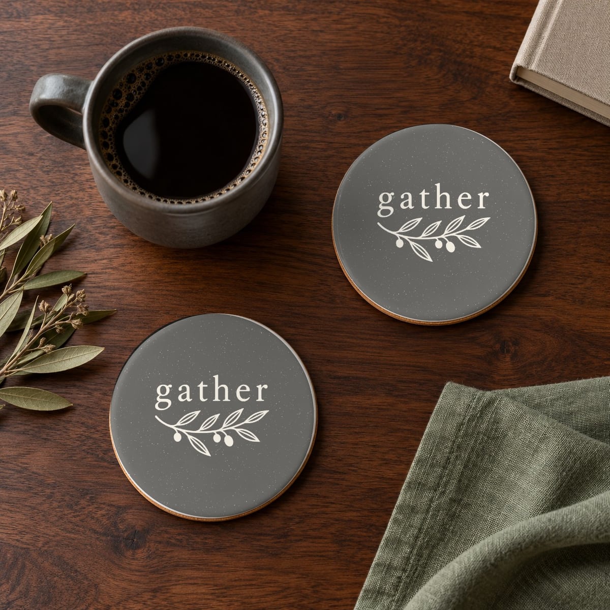 Gather ceramic coasters in Grey, set of 4
