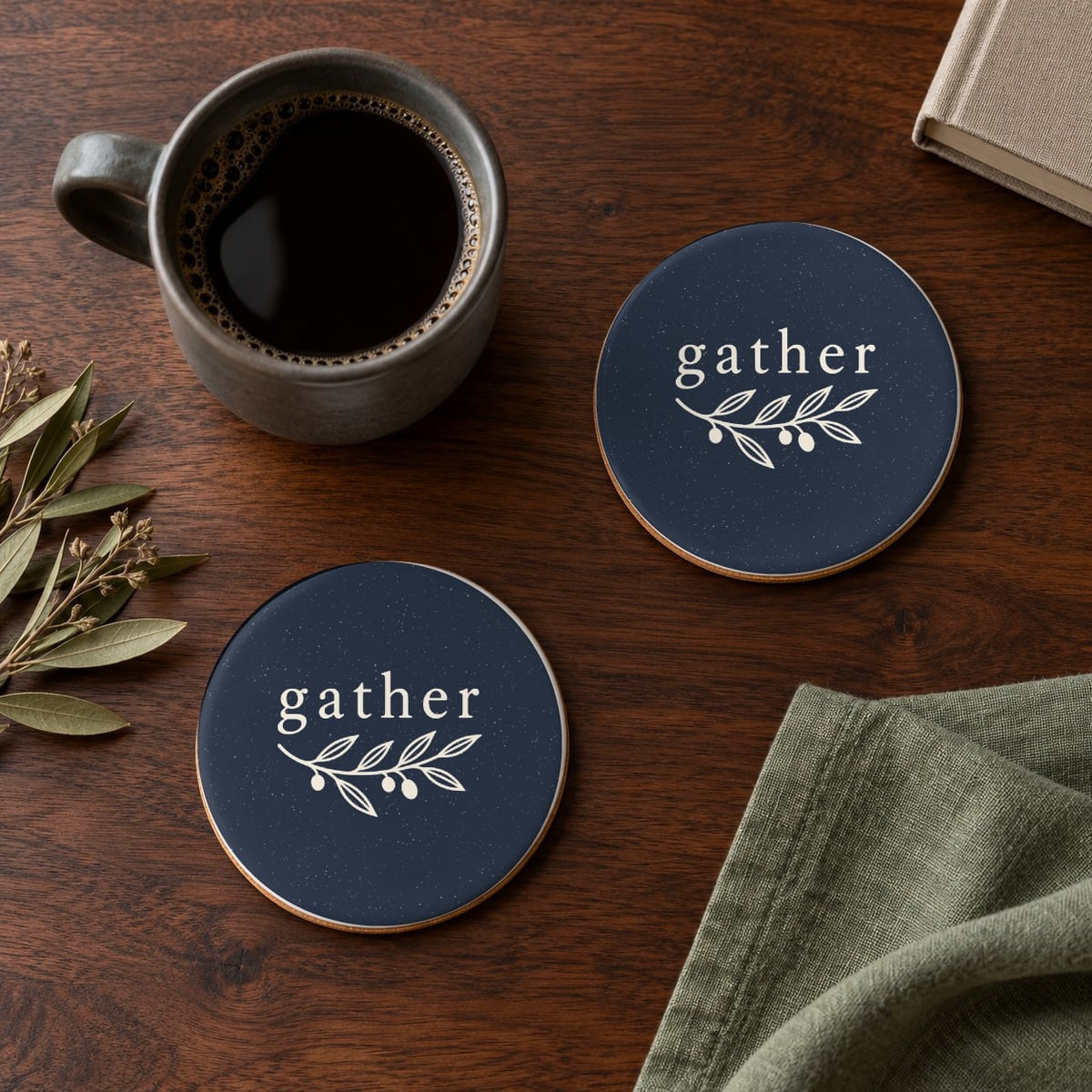 Gather ceramic coasters in Navy, set of 4