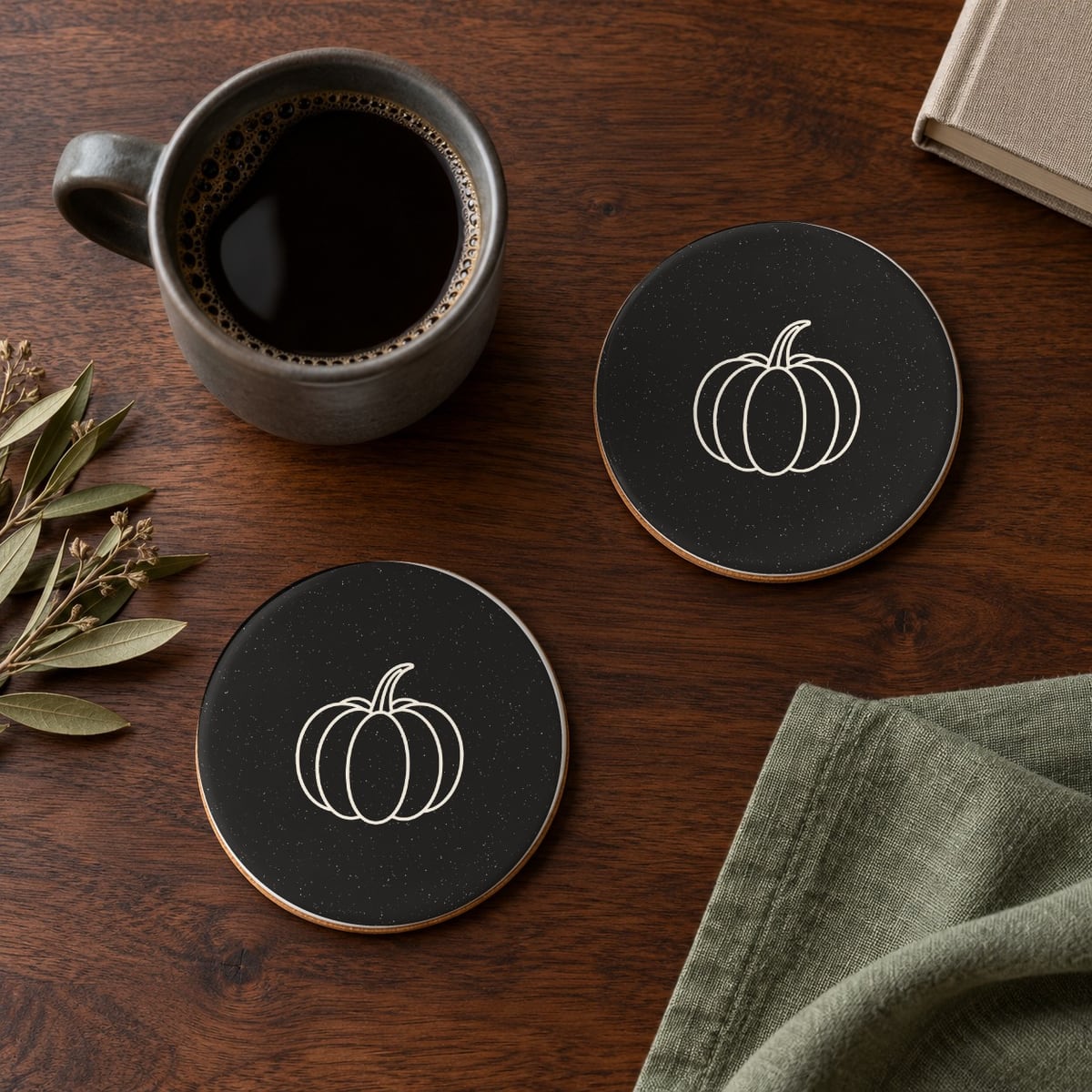 Pumpkin ceramic coasters in Black, set of 4