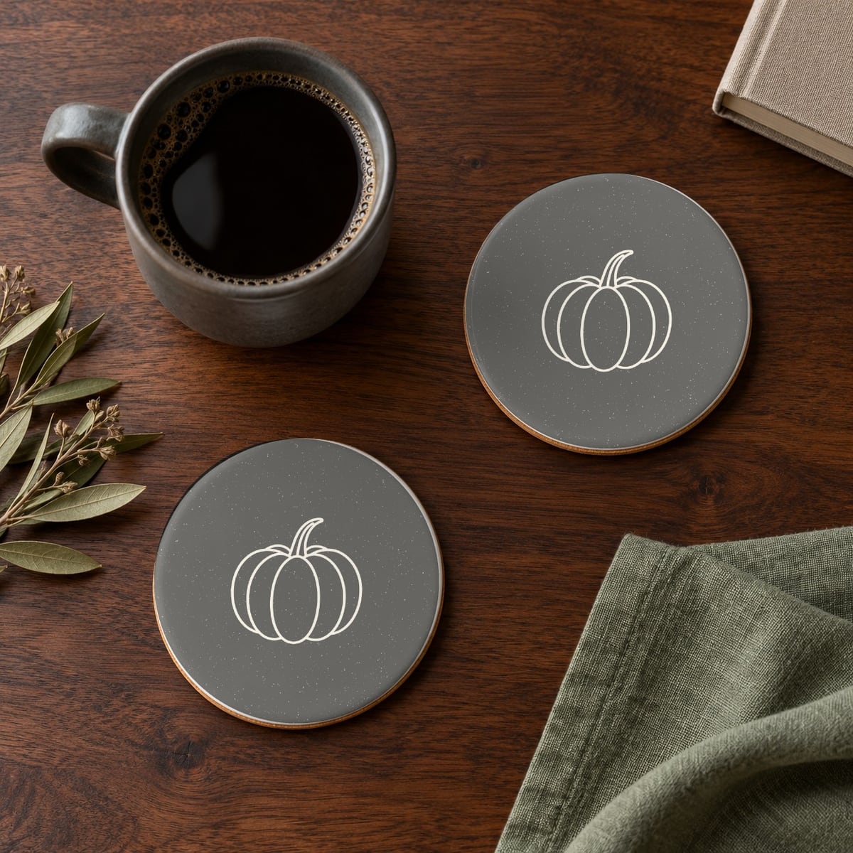 Pumpkin ceramic coasters in Grey, set of 4