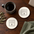 Rooted & Refined Signature Label ceramic coasters in Ivory, set of 4