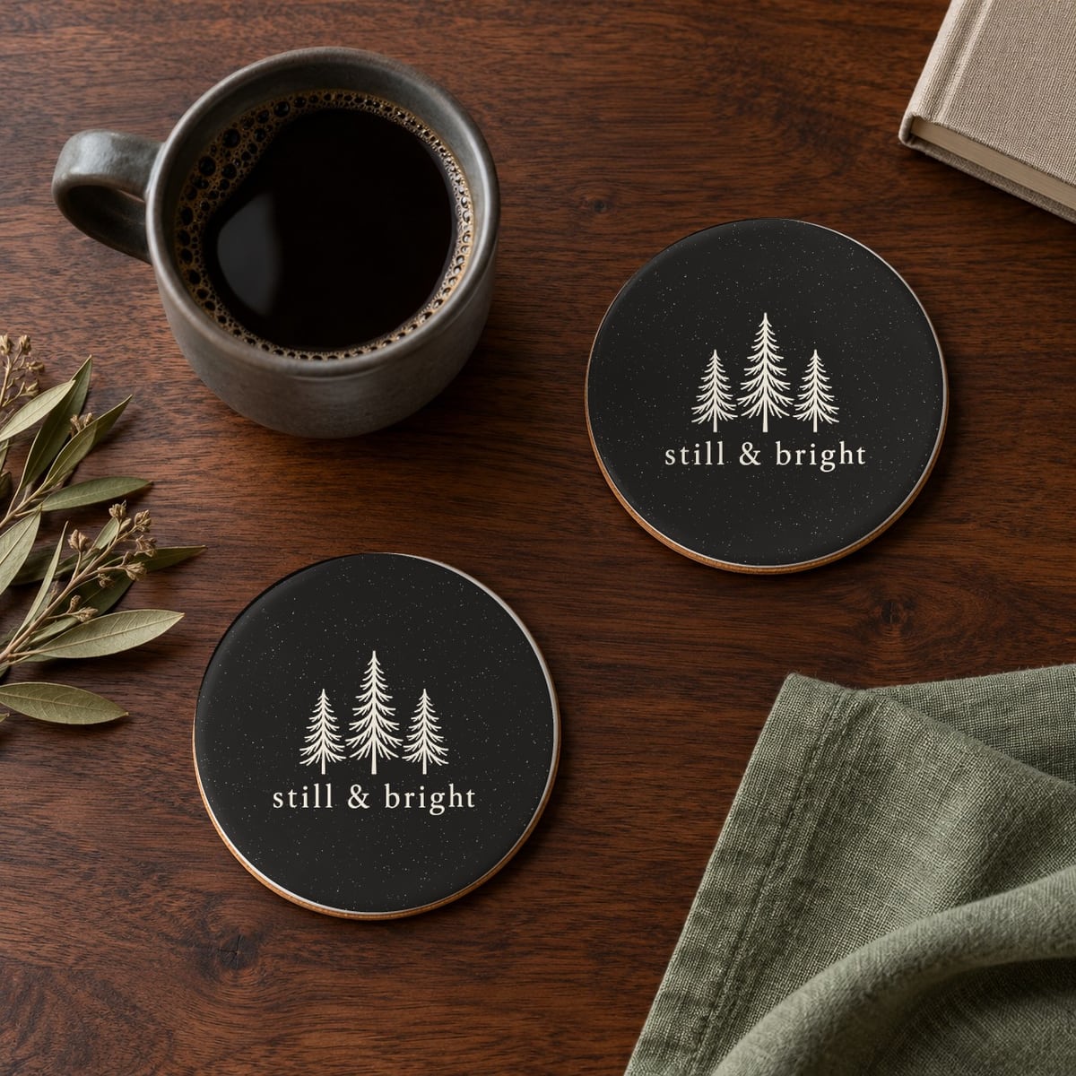 Still & Bright ceramic coasters in Black, set of 4