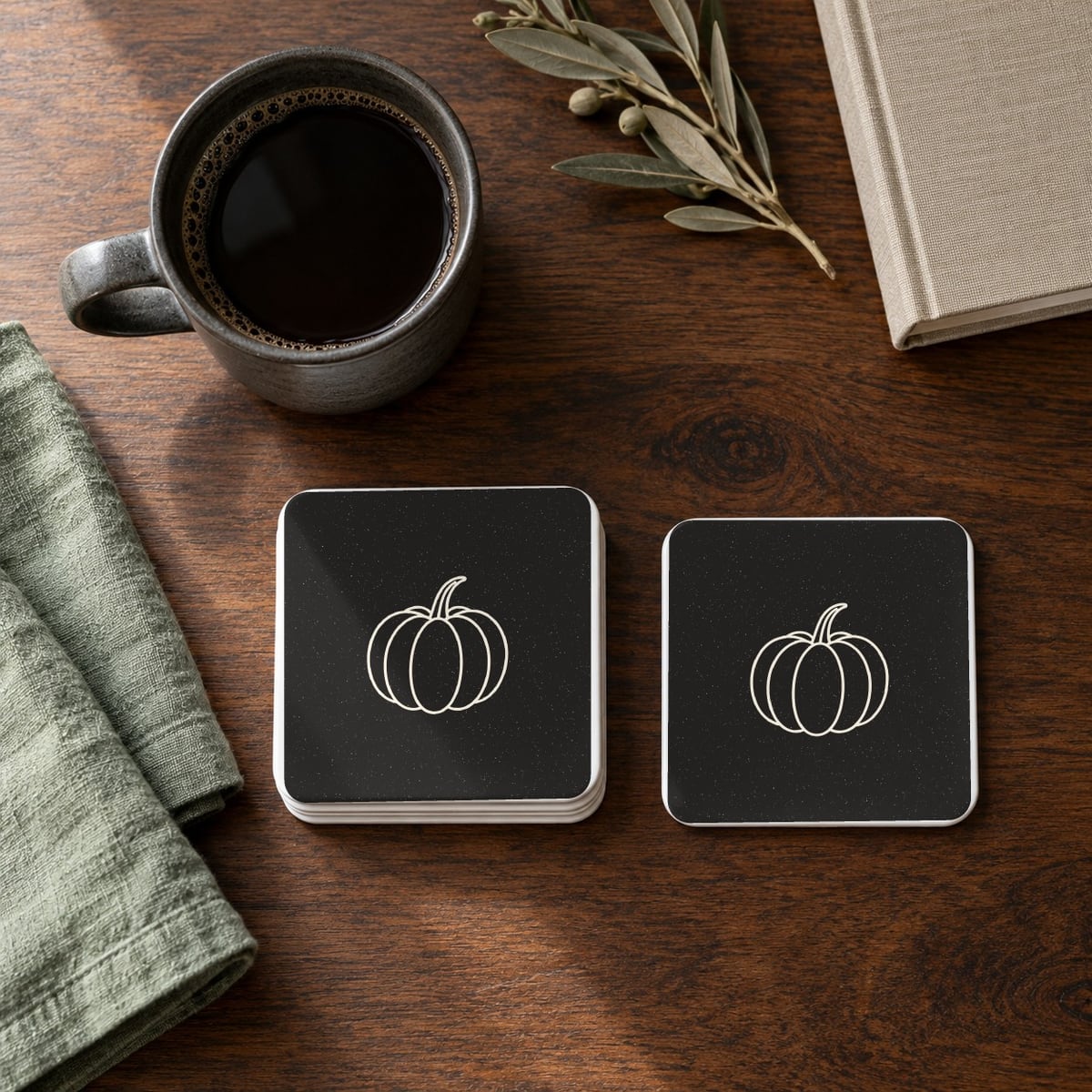 Pumpkin square coasters in Black, set of 4